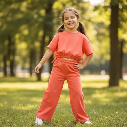 Çocuk Beli Lastikli Crop 2'li Takım CB1019