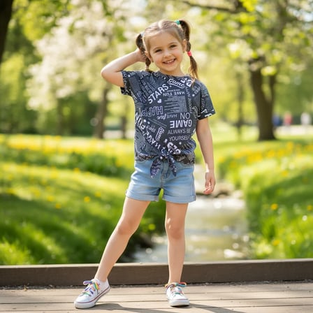 Çocuk Bağlama Detaylı Crop Tshirt CB1021