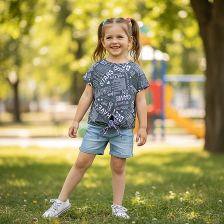 Çocuk Bağlama Detaylı Crop Tshirt CB1021