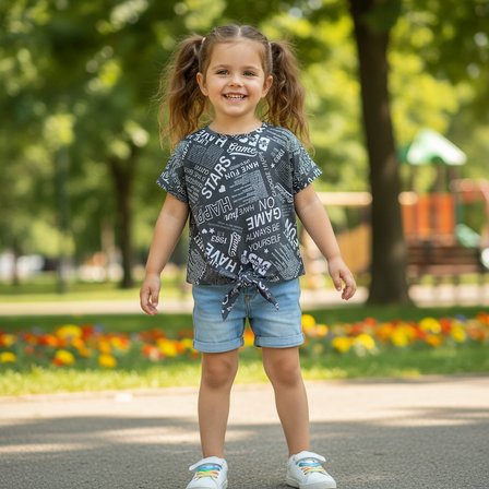 Çocuk Bağlama Detaylı Crop Tshirt CB1021