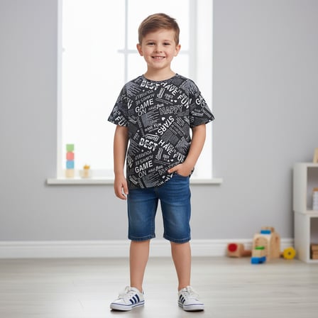 Çocuk Baskılı Siyah Renk Tshirt CB1027