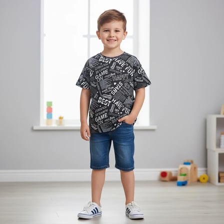 Çocuk Baskılı Siyah Renk Tshirt CB1027