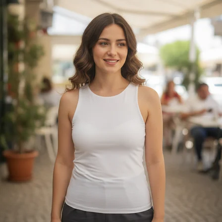 Kadın Basic Kolsuz İçi Yarım Astarlı Tshirt BB2538