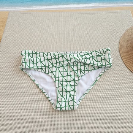Kadın Plaj Giyim Ekru Yeşil Desenli Önü Çapraz Bikini Alt BB2554
