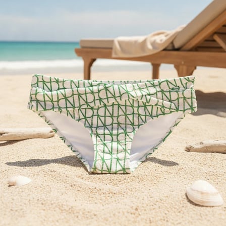 Kadın Plaj Giyim Ekru Yeşil Desenli Önü Çapraz Bikini Alt BB2554