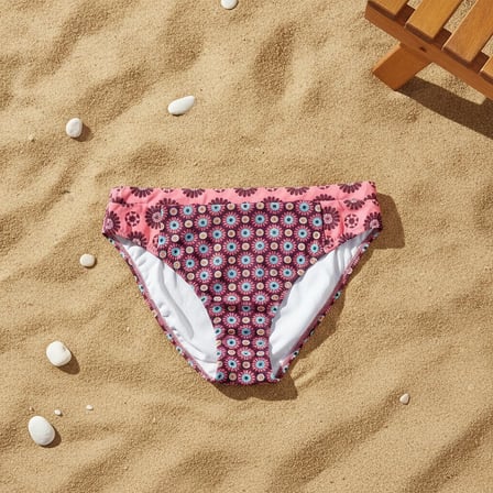 Kadın Plaj Giyim Gül Kurusu Çiçek Desenli Bikini Alt BB2561