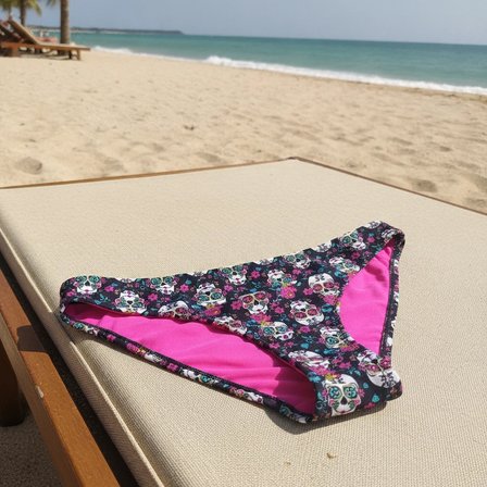 Kadın Plaj Giyim Siyah Renk Desenli Bikini Alt BB2564