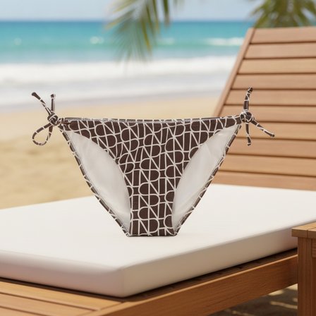 Kadın Plaj Giyim Kahverengi Desenli İpli Bikini Alt BB2582