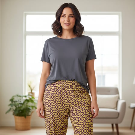 Kadın Likralı Sarı Mor Desenli Saten Pijama Altı BB2611