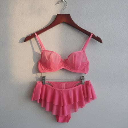 Kadın Tül Transparan Balenli Sütyen, Checky ve String Külotlu 3 lü Paket BB2622