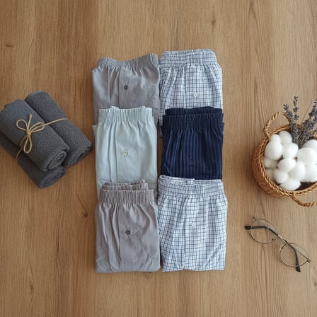 Erkek 6'lı Paket Karışık Renk Dokuma Kumaş Boxer 002-0014 0071-No:005 BB2651