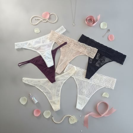 Kadın Çeyizlik Ve Bohçalık 6'lı Paket Dantelli ve Saten Karışık Renk Tanga Serisi BB2653
