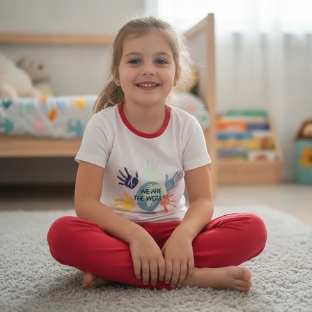 Çocuk Baskılı Kırmızı Renk 2'li Takım CB1044
