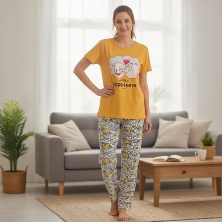 Kadın Giyim Kısa Kollu Baskılı Pijama Takımı BB2664