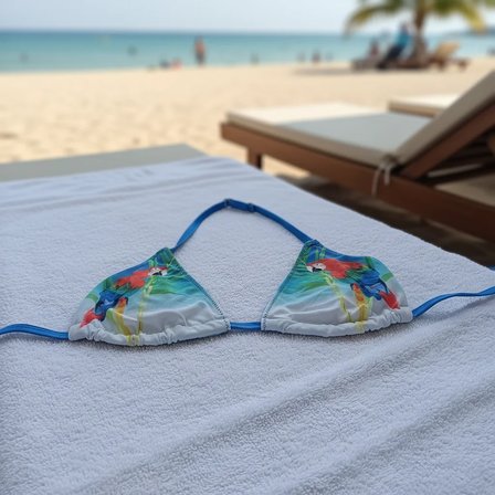 Kadın Plaj Giyim Mavi Renk Baskılı Bikini Üst BB2722