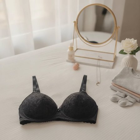 Kadın Dantelli Siyah Renk Emzirme Sütyeni  BB2734