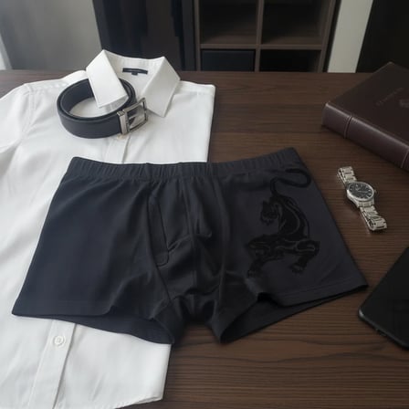 Erkek Flok Panter Baskılı Siyah Renk Boxer Bb2764