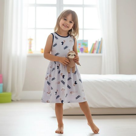 Kız Çocuk Baskılı Açık Lila Renk Elbise BB2770
