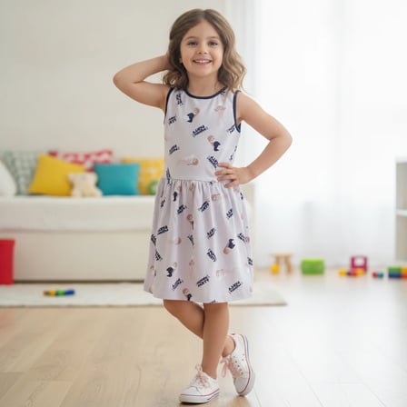 Kız Çocuk Baskılı Açık Lila Renk Elbise BB2770