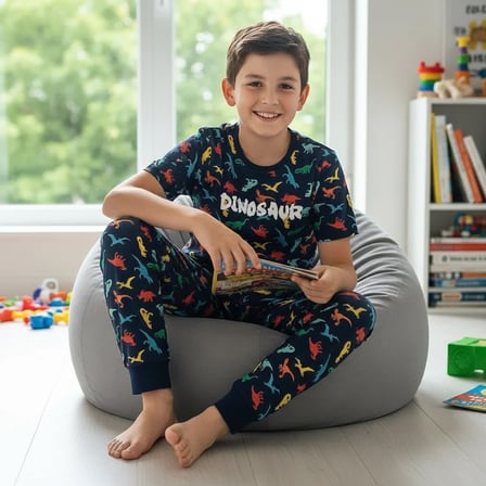 Çocuk Dinazor Baskılı Lacivert Renk 2'li Takım CB1056