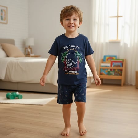 Çocuk Summer Baskılı Lacivert Renk 2'li Takım CB1061