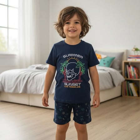 Çocuk Summer Baskılı Lacivert Renk 2'li Takım CB1061