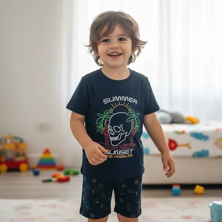 Çocuk Summer Baskılı Lacivert Renk 2'li Takım CB1061