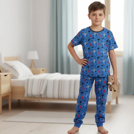 Çocuk Sevimli Canavar Baskılı Mavi Renk 2'li Takım CB1062