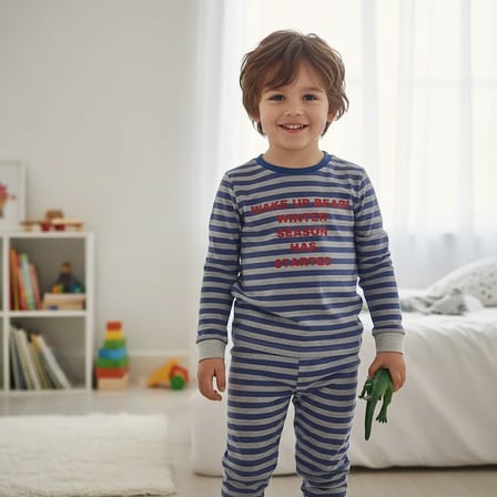 Çocuk Baskılı Çizgili Mavi Renk 2'li Takım CB1065