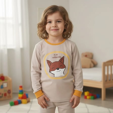 Erkek Çocuk Tilki Baskılı Uzun Kollu 2'li Takım CB1071
