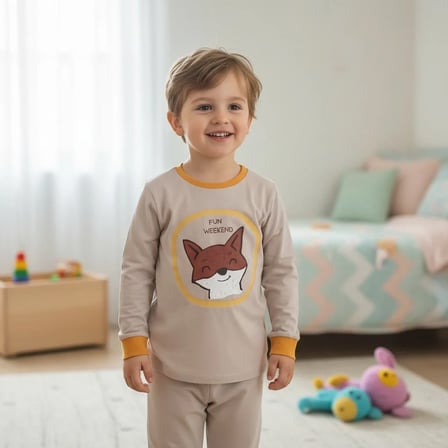 Erkek Çocuk Tilki Baskılı Uzun Kollu 2'li Takım CB1071