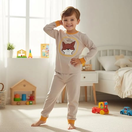 Erkek Çocuk Tilki Baskılı Uzun Kollu 2'li Takım CB1071