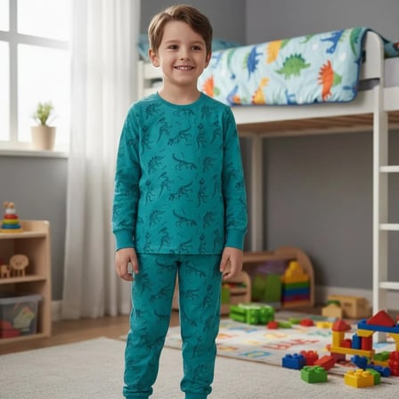 Erkek Çocuk Dinazor Figür Baskılı Uzun Kollu 2'li Takım CB1073