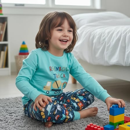 Erkek Çocuk Pamuklu Rainbow Track Baskılı Uzun Kollu 2'li Takım CB1081
