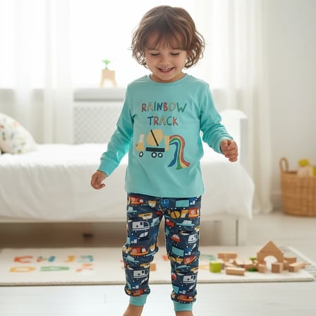 Erkek Çocuk Pamuklu Rainbow Track Baskılı Uzun Kollu 2'li Takım CB1081