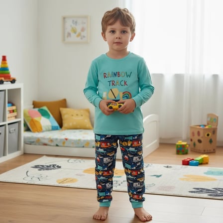 Erkek Çocuk Pamuklu Rainbow Track Baskılı Uzun Kollu 2'li Takım CB1081