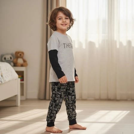 Erkek Çocuk Pamuklu There Are Baskılı Uzun Kollu 2'li Takım CB1105