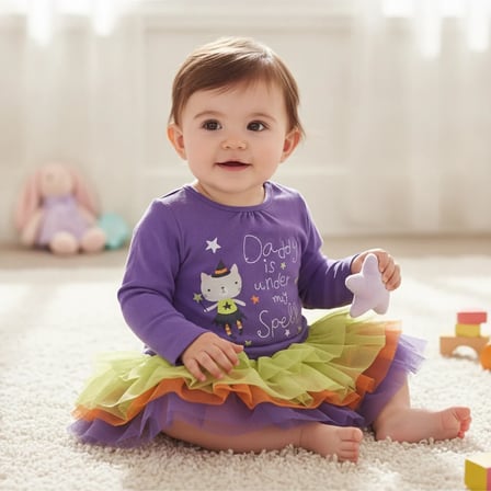 Kız Bebek Pamuklu Kumaş Tütülü Mor Renk Elbise CB1114