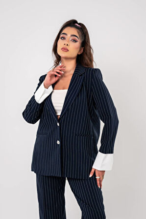 Asmetrik Kesim Gömlek Detaylı Blazer Ceket Pantolon Takım TKM08013