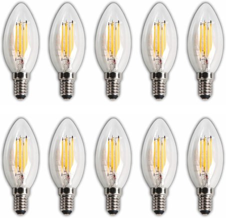 LED Rustik Mum Buji Ampul – E14 Duy, 4W (35W Eşdeğer), 3000K Günışığı, 400 Lümen – 220-240V, 3.5x10 cm – 10’lu Paket