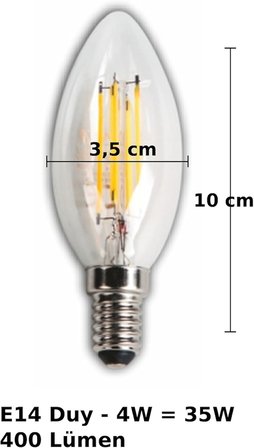 LED Rustik Mum Buji Ampul – E14 Duy, 4W (35W Eşdeğer), 3000K Günışığı, 400 Lümen – 220-240V, 3.5x10 cm – 10’lu Paket