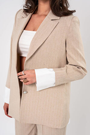 Asmetrik Kesim Gömlek Deteylı Blazer Ceket Pantolon Takım TKM08013