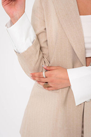 Asmetrik Kesim Gömlek Deteylı Blazer Ceket Pantolon Takım TKM08013