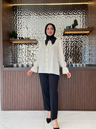 Taş Aksesurlı Yaka Detaylı Kol Lastik Oversıze Gömlek GMK08030