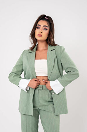 Asmetrik Kesim Gömlek Deteylı Blazer Ceket Pantolon Takım TKM08013