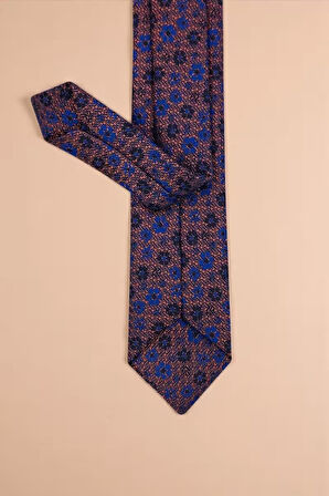 Slim Çiçekli Kahve Kravat & Mendil