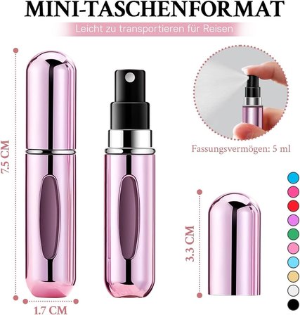 Kyrotech 5ml Metal Taşınabilir Parfüm Şişesi, Doldurulabilir Seyahat Parfüm Atomizeri, Alüminyum Gövdeli Kolonya Dispenseri, Sızdırmaz Mini Cep Boyu Sprey Şişesi, Uçak Kabin Uyumlu Unisex (Gümüş)