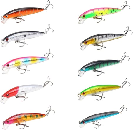 10 Adet 10cm 9gr Minnow Sahte Olta Yem Seti Rapala 1m Derinlik 10 Farklı Renk Karbon Çelik İğne
