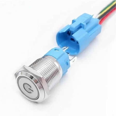 16mm Kırmızı Power Sembol Ledli Kablolu Push Tip Metal Button Panel Montaj Düz Kafa NO NC DC DVM.101.280