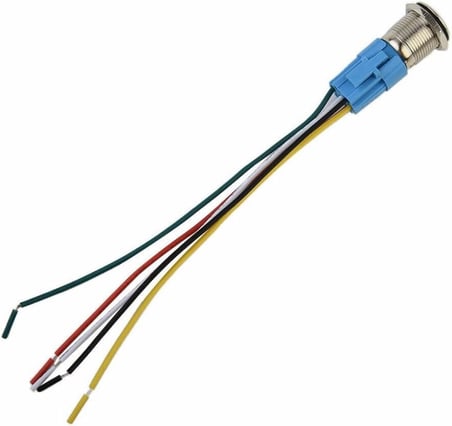 16mm Kırmızı Power Sembol Ledli Kablolu Push Tip Metal Button Panel Montaj Düz Kafa NO NC DC DVM.101.280
